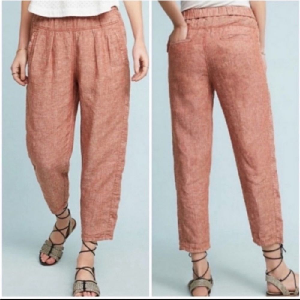 Anthropologie Rust Cropped Linen Jogger Pants